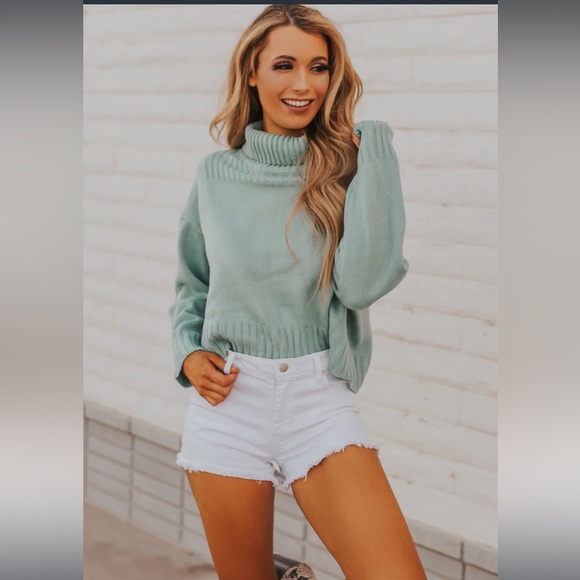 New w/o Tags! Sea foam turtleneck crop sweater - Picture 1 of 3